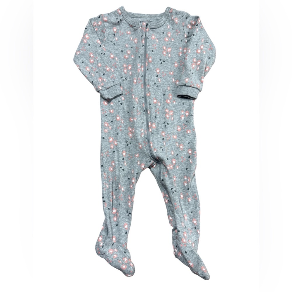 Petit Lem Gray and Pink Footed One Piece